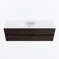 MONDIAZ VICA 150cm badmeubel onderkast Dark Brown 2 lades. Wastafel MOON midden 1 kraangat, kleur Talc.
