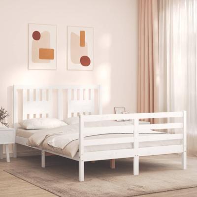 Bedframe met hoofdbord massief hout wit 140x200 cm