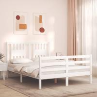 Bedframe met hoofdbord massief hout wit 140x200 cm