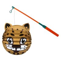 Bol lampion panter - bruin - H20 cm - papier - met lampionstokje - 40 cm