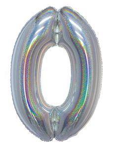 Folieballon Holografisch Zilver Cijfer &apos;0&apos; - 102cm