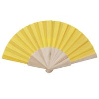 Spaanse waaier - geel - 42 x 23 cm - hout - verkoelend - handwaaier