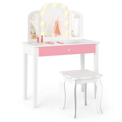 Kinderschminktafel Set 2-in-1 Prinsessen Make-up Schminktafel met Afneembare Spiegel-Wit