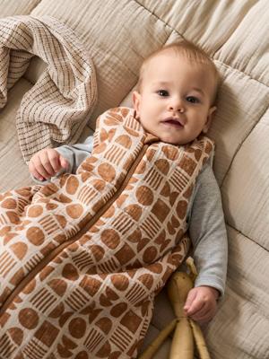 Omkeerbare mouwloze slaapzak met opening in het midden ETHNIC beige, bedrukt