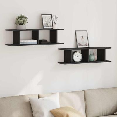 Wandplanken 2 st 75x18x20 cm spaanplaat zwart eikenkleurig