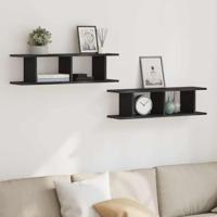 Wandplanken 2 st 75x18x20 cm spaanplaat zwart eikenkleurig