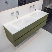 Mondiaz Vica Cloud badmeubel groen mat 150 cm 4 lades solid surface dubbele spoelbak zonder kraangat