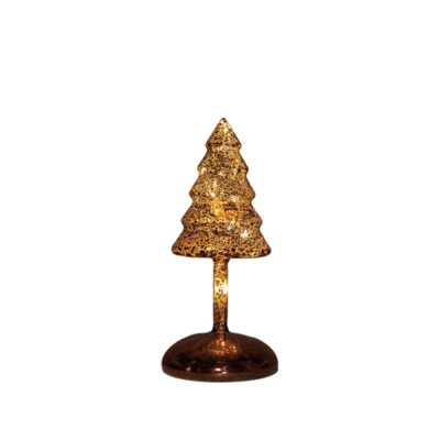 Kerstboompje op stam glas led op batterij met timer h20.5 cm mercury bruin - Annas collection