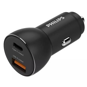 PHILIPS Autolader DLP2521/03 - USB-A en USB-C Output - Sigarettenaansteker - Snel Laden - Zwart