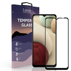 Lunso - Samsung Galaxy A12 - Gehard Beschermglas - Full Cover Screenprotector - Black Edge