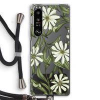 Wit bloemenpatroon: Sony Xperia 1 III Transparant Hoesje met koord