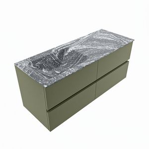 MONDIAZ VICA-DLUX 120cm badmeubel onderkast Army 4 lades. Inbouw wastafel CLOUD links zonder kraangat, kleur Lava, en spiegel model SPOT