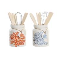 Pot voor Keukengerei DKD Home Decor Metaal Dolomite Hout MDF 12 x 12 x 22 cm (2 Stuks)