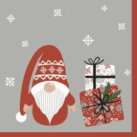 Duni Kerst thema servetten - 20x - 33 x 33 cm - gnoom/kerstman - thumbnail