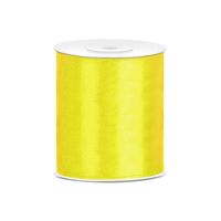 1x Satijnlint geel rol 10 cm x 25 meter cadeaulint verpakkingsmateriaal   - - thumbnail