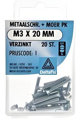 M.schroef moer pk m3x20mm 20st - Deltafix