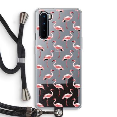 Flamingoprint groen: OnePlus Nord Transparant Hoesje met koord