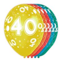 5x stuks gekleurde 40 jaar ballonnen 30 cm   -