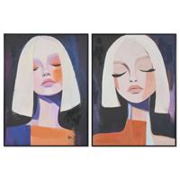 Schilderij Home ESPRIT Geel Blauw Vrouw Stads 90 x 4 x 120 cm (2 Stuks)