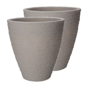 Plantenpot/bloempot Ribbed - 2x - Tuin - stevig kunststof - zandkleur - D40 x H42 cm