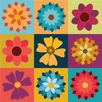 Vinyl tapijt tegels veelkleurige hippiebloemen