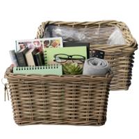 VD Leeden Opbergmand Klassiek - 2x - bruin - rechthoek - 40 x 23 x 20 cm - rotan - gevlochten riet