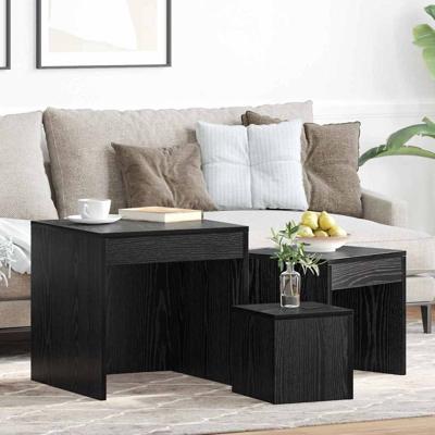 Salontafels 3 pcs Zwart eiken 45 x 45 x 45 cm Bewerkt hout
