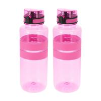 Drinkfles/waterfles/bidon - 2x - 1500 ml - roze - kunststof - thumbnail