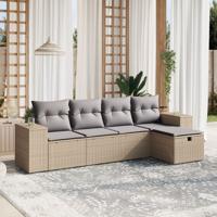5-delige Loungeset met kussens poly rattan gemengd beige