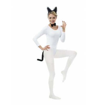 Verkleed set kat/poes - oortjes/staart/strikje - zwart - Verkleed accessoires