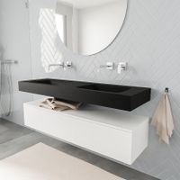 Mondiaz Alan badmeubel 150 cm talc 1 lade vrijhangend wastafel dubbel zonder kraangat zwart Mondiaz Alan badmeubel 150 cm talc 1 lade vrijhangend wastafel dubbel zonder kraangat zwart