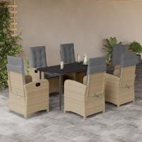 7-delige Tuinset met kussens poly rattan gemengd beige