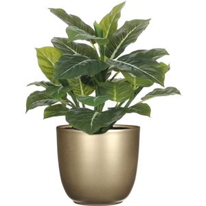 Groene Philodendron kunstplant 49 cm in bloempot goud Dia 14.5 cm