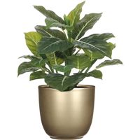 Groene Philodendron kunstplant 49 cm in bloempot goud Dia 14.5 cm