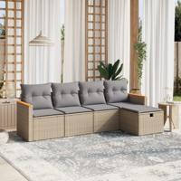 5-delige Loungeset met kussens poly rattan gemengd beige
