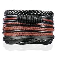 Heren armbanden Set Gevlochten leer Touw Zwart Bruin