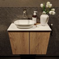 Mondiaz Fowy toiletmeubel 60cm washed oak met blad en waskom talc links zonder kraangat
