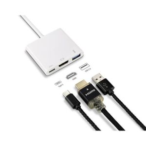 Renkforce RF-4366444 Adapter [1x USB-C stekker - 1x HDMI-bus, USB 3.2 Gen 1 bus A (USB 3.0), USB-C bus] Wit Vergulde steekcontacten 12.00 cm