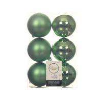 Decoris Kerstballen - 6x st - groen - D8 cm - kunststof - kerstversiering - thumbnail