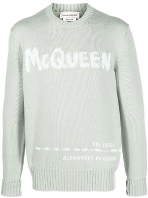 Alexander McQueen pull à logo en maille intarsia - Vert