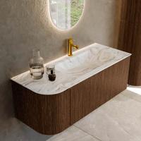Badmeubel Mondiaz Kurve-Dlux | 115 cm | Meubelkleur Walnut | Wastafelkleur Glace | Solid surface | Rechts spoelbak | 1 kraangat