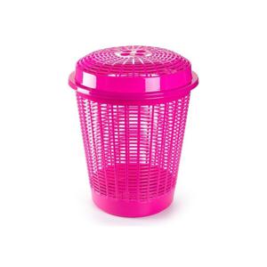 Plasticforte Wasmand met deksel - 50 liter - roze - rond - D45 x H57 cm