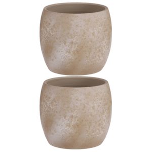 2x stuks bloempot in het mat cream stone keramiek voor kamerplant H22 x D24 cm