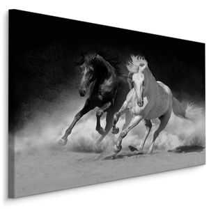 Schilderij - Galopperende paarden in zwart-wit, 4 maten, wanddecoratie