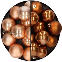 Kunststof kerstballen 6 cm - 24x stuks - lichtbruin en bruin - thumbnail