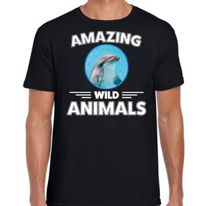 T-shirt dolfijnen amazing wild animals / dieren zwart voor heren