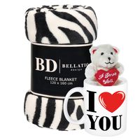 Valentijn cadeau set - Fleece plaid/deken zebra print met I love you mok en beertje   -