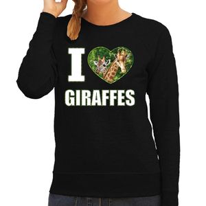 I love giraffes sweater / trui met dieren foto van een giraf zwart voor dames