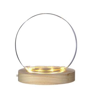 Decoratie stolp - glas - houten plateau - LED verlichting - D13 x H13 cm