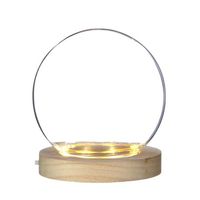 Decoratie stolp - glas - houten plateau - LED verlichting - D13 x H13 cm - thumbnail